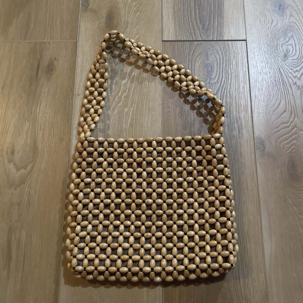Vintage The Sak Wood Beaded Shoulder Handbag Brown Tan Boho Y2K Granola Girl